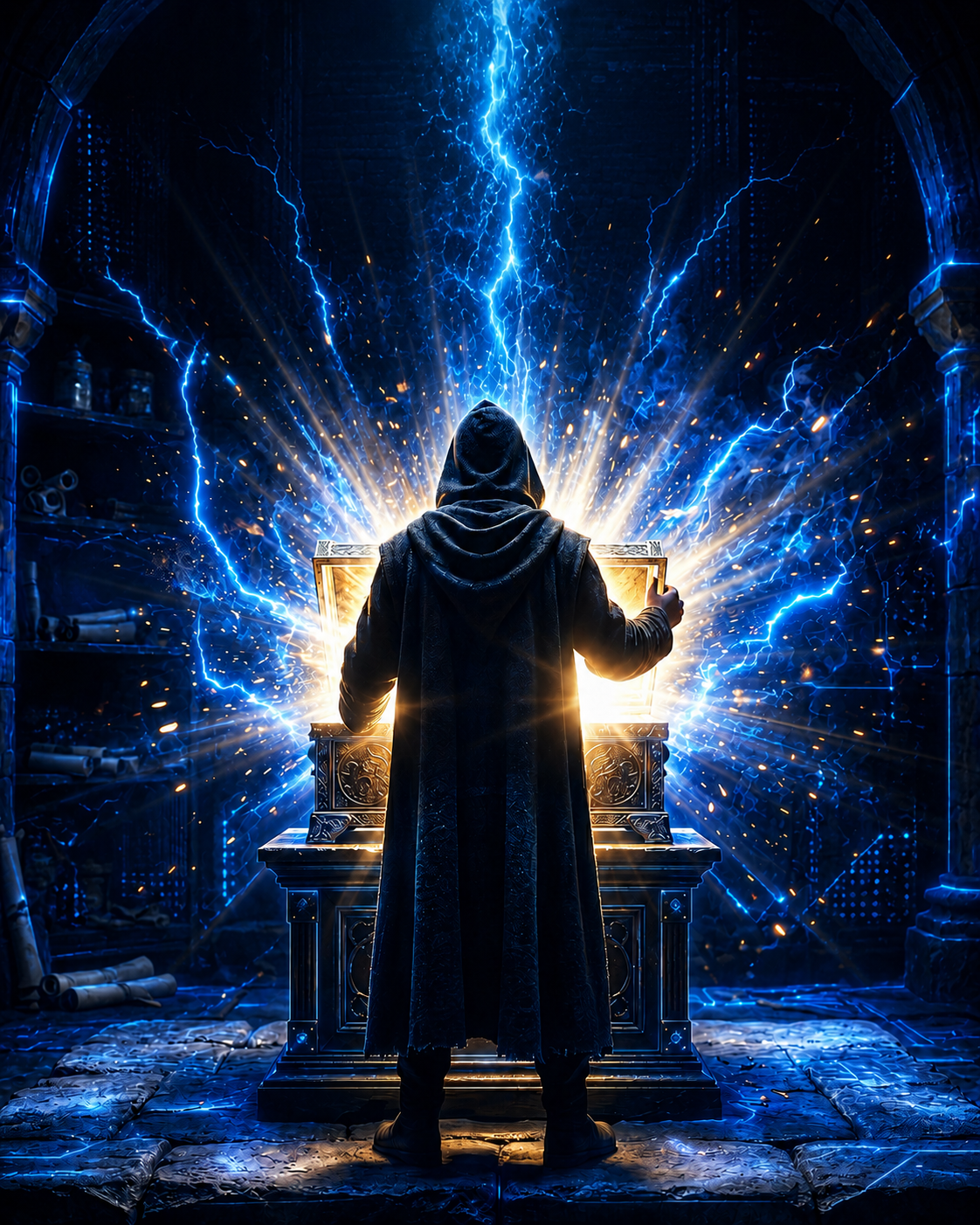 Key art del corso PlayStation Smart Buy System: figura incappucciata che apre un baule luminoso